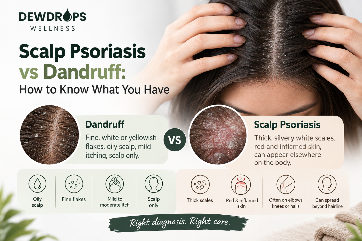 Scalp Psoriasis vs Dandruff – Key Differences, Symptoms and Signs | Dewdrops Wellness